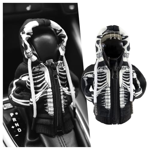 Salior Car Gear Shift Cover for Skull Style,Funny Gear Shift Hoodie Car Interior Accessories with Zip,Cool Car Accessories Interior Shift Knob Hoodie Fit Most Auto Trucks