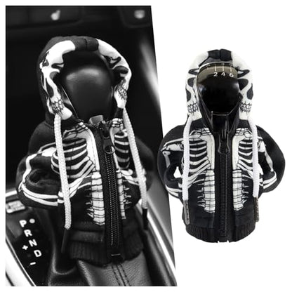 Salior Car Gear Shift Cover for Skull Style,Funny Gear Shift Hoodie Car Interior Accessories with Zip,Cool Car Accessories Interior Shift Knob Hoodie Fit Most Auto Trucks