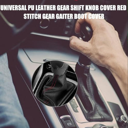 Shift Boot, PU Leather Shifter Boot Cover Universal, Shift Boot Retainer Stick Shift Sleeve Gear Shifter Boot Gear Gaiter Cover Black Bright Red Stitch for Manual Transmission Car