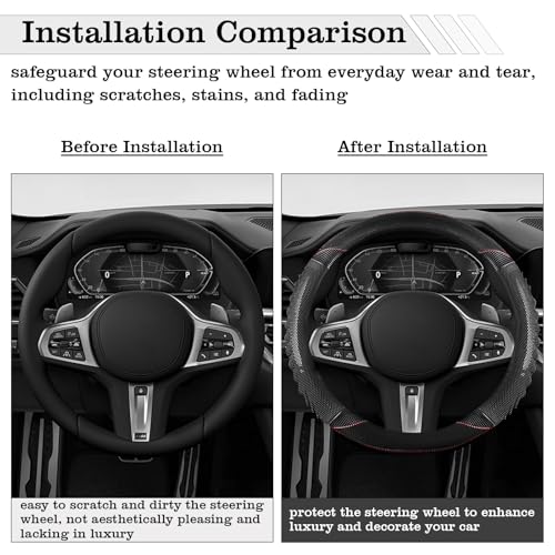 5D Honeycomb Black Car Steering Wheel Cover,14.5-15 Inch Universal Carbon Fibre Leather Covers Breathable Anti-Slip Odorless Steering Wheels Accessories for Men Women - color: 5D Honeycomb - Black