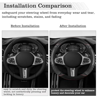5D Honeycomb Black Car Steering Wheel Cover,14.5-15 Inch Universal Carbon Fibre Leather Covers Breathable Anti-Slip Odorless Steering Wheels Accessories for Men Women - color: 5D Honeycomb - Black