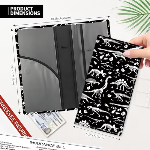 Leather Car Registration and Insurance Card Holder, Cute Car Accessories Vehicle Glove Box Car Organizer for Documents, Cards, License Black White Dinosaur - color: Black White Dinosaur