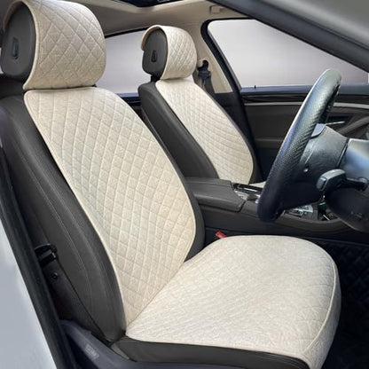 Linen Car Seat Covers Front Seat Covers Breathable Cloth Fabric Car Seat Protector - Universal Fit for Cars, Vans, SUVs, Trucks - 2 Units - Beige - color: Beige