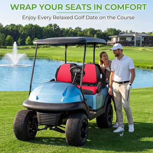 10L0L Golf Cart Seat Covers, Super Comfort Cooler Than Vinyl Seat Cover, Front and Rear Seat Cover for Yamaha EZGO Club Car, No Drilling Breathable Mesh Bench Seat Blanket, Machine Washable - color: Red + Black, style: Front Seat - For Yamaha & Club Car P