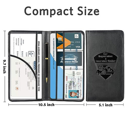 CoBak Car Registration and Insurance Holder - Vehicle Glove Box Car Organizer, Auto Truck Comparment Accessories Case for Essential Document, Driver License, Cards - color: A-Black