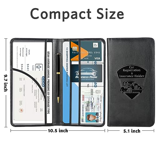 CoBak Car Registration and Insurance Holder - Vehicle Glove Box Car Organizer, Auto Truck Comparment Accessories Case for Essential Document, Driver License, Cards - color: A-Black