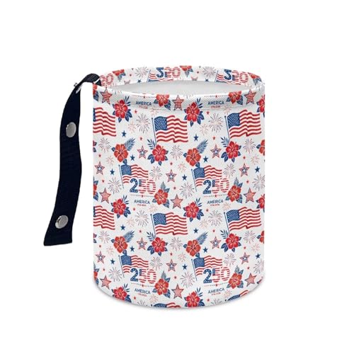 250th America Flag Hibiscus Floral Firework Car Trash Bin Vehoicle Interior Front Seat Trash Bin Lightweight Cup Holder Universal Fit Most Cars, SUVs, Trucks - color: 250th America Flag Hibiscus Floral Firework
