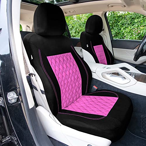 Universal Fit Diamond Stitched Flat Cloth Car Seat Covers Full Set - Pink - color: Pink