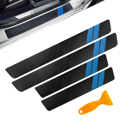 4PCS Car Door Sill Protector, Car Door Edge Guards, Anti-Scratch Carbon Fiber Entry Step Guard Sticker, Auto Accessories Vehicle Threshold Cover Strips for Most Vehicles (Blue, 4PCS) - color: Blue, size: 4PCS