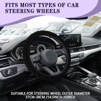 Universal Fluffy Plush Car Steering Wheel Cover, Anti-Slip Soft Warm Auto Steering Wheel Protector, Fit Most Cars, Sedans, SUVs, Vans, Trucks - color: Black, size: Fluffy