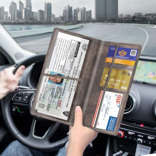 FINPAC Car Registration and Insurance Card Holder, Vehicle Glove Box Card Organizer Wallet Automobile Accessories for License - color: Grey