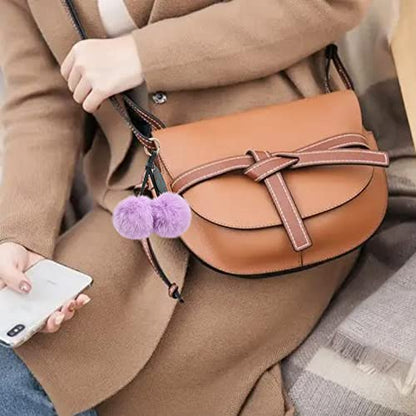Cute Faux Rabbit Fur Ball Pom Pom Keychain Car Key Ring Handbag Tote Bag Pendant Purse Charm - color: Cherry-lightpurple