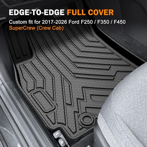 KUST Floor Mats Set for 2017-2026 Ford F250/F350/F450 Super Duty Crew Cab (Only for Rear Seat with Under-Seat Storage), 6.8FT Truck Bed Mat All Weather F250 Accessories TPE Rubber Raised Edge - style: For │ F-250 2017-2026 │ Full Set