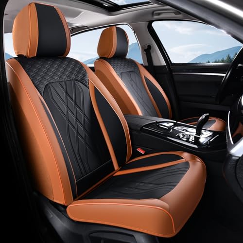 FLORICH Front Seat Covers Leather Seat Covers for Cars Automotive Seat Cover Breathable Waterproof Full Wrapping Edge Car Seat Protector Cover Universal Fit for Most Car Truck SUV, Brown&Black - color: Brown&Black, size: FrontPair