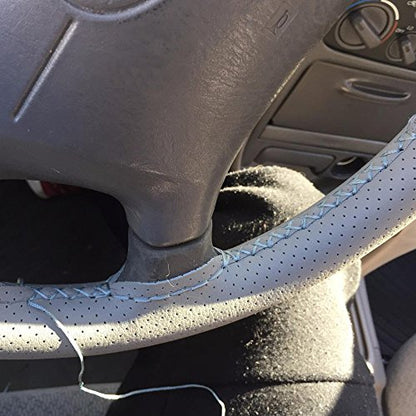 Onerbuy Universal Leather Car Steering Wheel Stitch On Wrap Cover DIY Sewing Breathable and Anti Slip, 15-Inch (Gray) - color: Gray