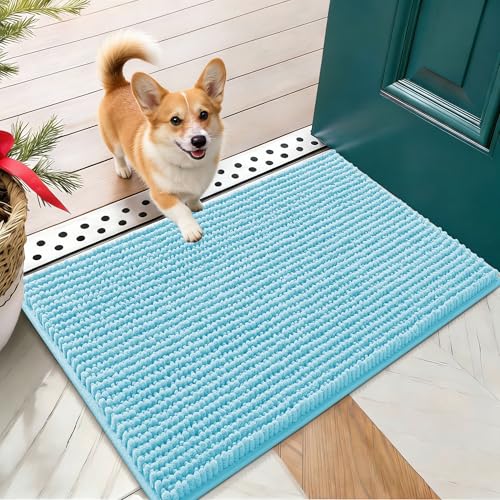 OLANLY Dog Door Mat for Muddy Paws 24x16, Ultra Absorbent Chenille Mud Doormat, Non-Slip Washable and Dirt Trapping Doormat for Indoor Entryway, Quick-Dry Indoor Pet Bed Mats for Dogs, Blue - color: Blue, size: 24" X 16"
