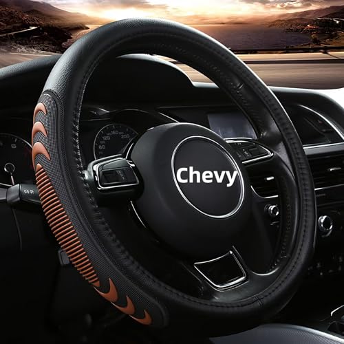 Leather Steering Wheel Cover for Chevy Silverado 1500 2500 3500, 14.5-15 inches Car Steering Wheel Cover with Anti-Slip Massage Particle (Brown) - color: Brown