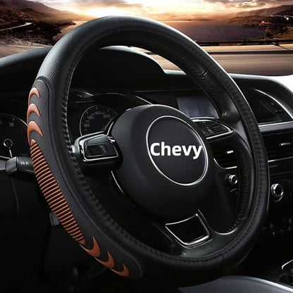 Leather Steering Wheel Cover for Chevy Silverado 1500 2500 3500, 14.5-15 inches Car Steering Wheel Cover with Anti-Slip Massage Particle (Brown) - color: Brown