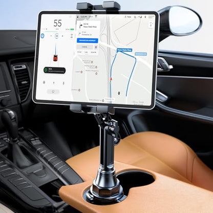 Miracase Cup Holder Tablet Mount for Car, [2025 Latest Upgraded] Adjustable Long Neck Car Tablet Holder Friendly Compatible with iPad, Pro, Air, Mini Samsung Galaxy Tab, All 6.1-12.9" Tab - color: Black-Tablet Mount