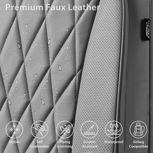 CAR PASS Piping Luxury PU Leather Two Front Car Seat Covers, Waterproof Anti Slip Seat Covers Compatible with Front Seat Armrests,Universal Fit for Suvs,Vans,Trucks,Airbag Compatible(All Gray) - color: All Gray, size: Two Front