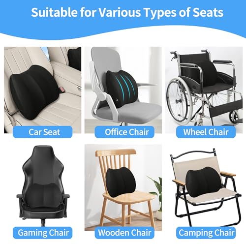 2 Pack Lumbar Support Pillow,Memory Foam Back Cushion for Office Chair,Car Seat,Travel,Ergonomic Posture Corrector for Lower Back Pain Relief,Black