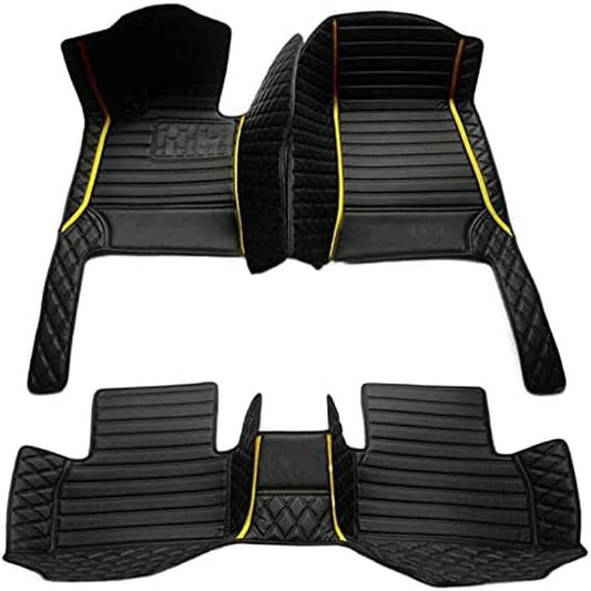 TAHALICustom Colors Car Floor Mats Black Pink for 99.9% Sedan SUV Sports， All-Weather Liners Car Floor mat，Luxury Leather Automotive Floor Mats (Black Yellow mats,3D Floor Mats) - color: Black yellow mats
