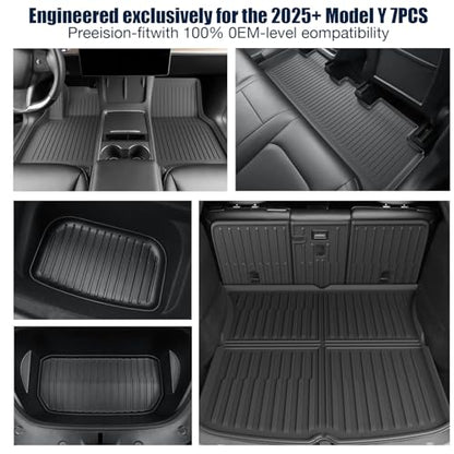 All Weather Floor Mats Custom Fit Tesla Model Y 2025-2026 5-Seater (Not for Standard),TPE Waterproof Odorless Car Floor Mats Set with Rear Seat Back Protector Interior Accessories(7 PCS)