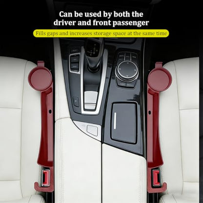 2PCS Car Seat Gap Filler, Soft Carbon Fiber Vehicle Between Seat and Console Organizer with Cup Holder, Prevent Falling Automotive Interior Chair Gap Plug, Universal Fit (Red) - color: Red