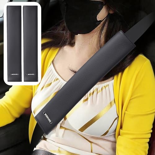2PCS Car Seat Belt Cover Pad Extra Long 13 Inch, Car Seat Shoulder Strap Pads, Thick Leather Seatbelt Cushion Protect Neck & Shoulder, Universal Car Seatbelt Covers Pad for Most Vehicles (Black)