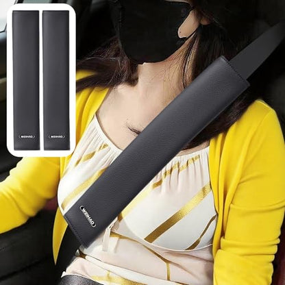 2PCS Car Seat Belt Cover Pad Extra Long 13 Inch, Car Seat Shoulder Strap Pads, Thick Leather Seatbelt Cushion Protect Neck & Shoulder, Universal Car Seatbelt Covers Pad for Most Vehicles (Black)