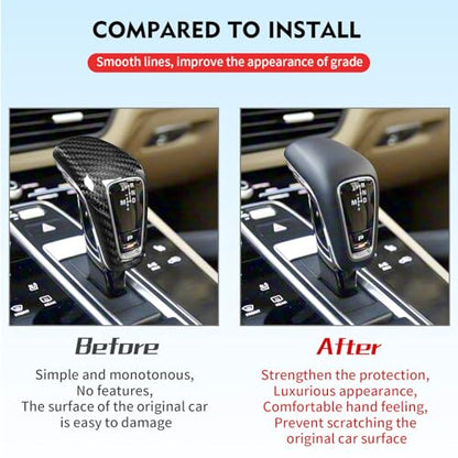 Compatible wth Carbon Fiber Gear Shift Knob Cover Automotive Shift Lever Decoration for Porsche Cayenne 2018-2023 (Black)