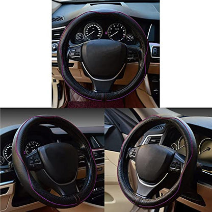 Gomass Car Steering Wheel Cover, Anti-Slip, Safety, Soft, Breathable, Heavy Duty, Thick, Full Surround, Sports Style (Black with Purple line) - color: Black with Purple line