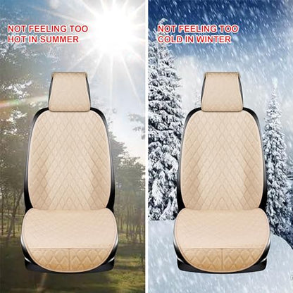 ENOGE Linen Car Seat Covers Front Seat Covers Breathable Cloth Fabric Car Seat Protector Universal Fit Most Automotive, Van, SUV, Trucks (Beige, 2 Front) - color: Linen-Beige-2