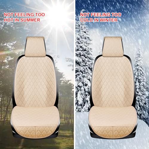 2PCS Linen Front Seat Covers for Cars Sideless Seat Covers Breathable Cloth Fabric Car Seat Protector Universal Fit Most Automotive, SUV, Trucks, Van(Beige) - color: LINEN BEIGE