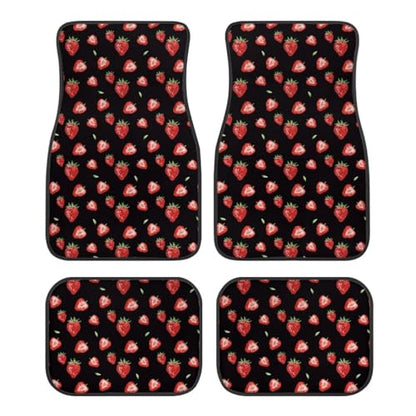 Strawberry Red Black Automotive Floor Mats Set of 4Pcs Carpet Front & Rear Car Floor Mats Universal Fit - color: Strawberry Red Black