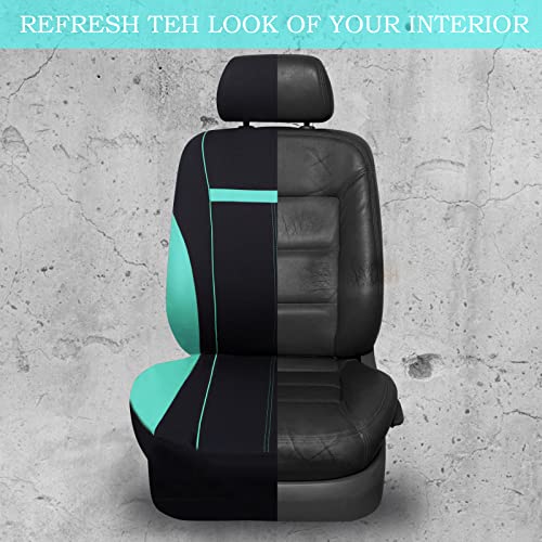 CAR-GRAND Sporty Cloth Car Seat Covers Full Set, Breathable and Washable,Universal Fit for Car, Truck, Sedan, Vans, SUV, Airbag Compatible, Zipper Design - color: Mint