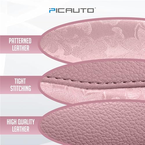 PIC AUTO Steering Wheel Cover, Pink Patterned Leather Patchwork Design, Universal Fit 14.5"–15.5" D-Shape Steering Cover, Soft PU Grain Leather, Durable Grip Car Accessory for Girls & Women - color: Fits D-Shape Pink
