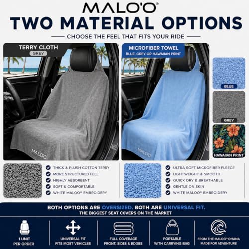 Malo’o SeatGuard Seat Cover – Microfiber Towel or Premium Terry Cloth w/Nylon Backing – Universal Car Seat Protector for Beach, Gym, Surf, Pets & Travel – Quick Dry, Machine Washable