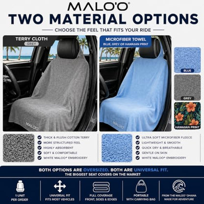 Malo’o SeatGuard Seat Cover – Microfiber Towel or Premium Terry Cloth w/Nylon Backing – Universal Car Seat Protector for Beach, Gym, Surf, Pets & Travel – Quick Dry, Machine Washable