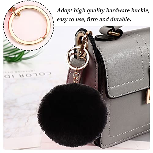 WenMei 4PCS Set Fluffy Steering Wheel Covers with Handbrake Cover&Gear Shift Cover&Plush Keychain Furry Steering Wheel Cover for Women Girl Fashion Warm Car Wheel Protector Fit Most Car (Black) - color: Black
