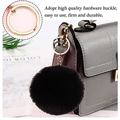 WenMei 4PCS Set Fluffy Steering Wheel Covers with Handbrake Cover&Gear Shift Cover&Plush Keychain Furry Steering Wheel Cover for Women Girl Fashion Warm Car Wheel Protector Fit Most Car (Black) - color: Black