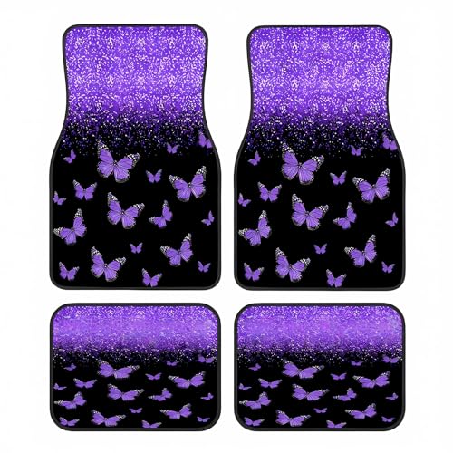 Universal Fit Car Floor Mats Set of 4Pcs, Purple Butterfly Pattern All-Weather Front Rear Car Carpet Mats, Non-Slip Car Floor Mat Car Accessories for Automotive Trucks SUV Sedans Vans - color: Purple Butterfly Pattern