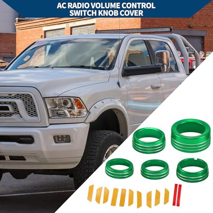 AC Air Conditioner Gear Shift Headlight Media Control Switch Knob Cover for Dodge for RAM 13-17 / Interior Trim/Stylish Aluminum Alloy / 5 Pcs Green - color: Green