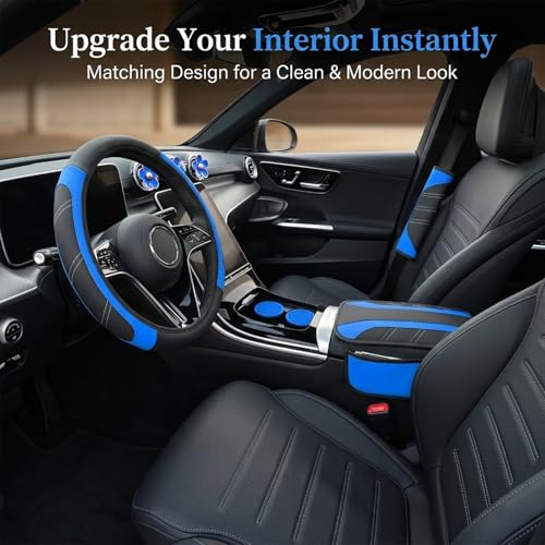 10PCS Car Interior Accessories Sets,Steering Wheel Cover, Seat Belt Cover Pads, Center Console Cover,Cup Holder Coasters,Air Vent Decorative Clip(Royal Blue) - color: Royal Blue