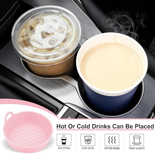 SINGARO Car Cup Holder Coaster, 4PCS Silicone Cup Holder Insert, Universal Non-Slip Cup Holders, Car Interior Accessories for Women and Man, Pink - color: pink