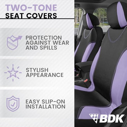 BDK UltraSleek Purple Seat Covers for Cars, Two-Tone Front Seat Covers with Matching Back Car Seat Cover, Made to Fit Most Auto Truck Van SUV, Interior Car Accessories, Full Set - color: Purple