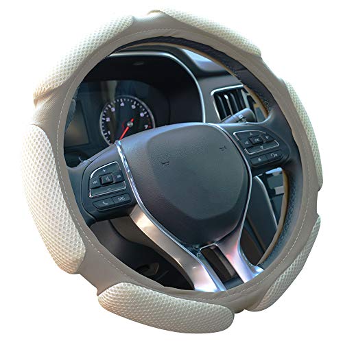 Auto Steering Wheel Cover Hand Pad Cushion Slip-on Universal Fit 15'' / 38 cm (Beige) - color: Beige