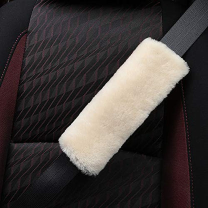 2 Pack Automotive Authentic Sheepskin Car Seat Belt Pads, Soft Shoulder Pad, Neck Cushion Protector, Genuine Natural Merino Wool (Pearl) - color: Pearl, size: Shearling Wool