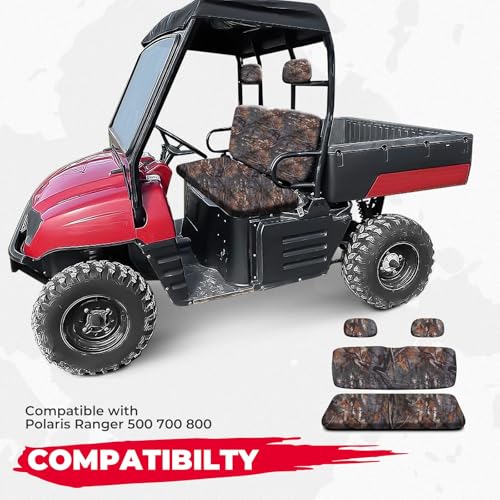 KEMIMOTO UTV Seat Covers Waterproof 1680D Compatible with Ranger 500 700 800 2002-2008, Camo Bench Seat Cover with Durable Fabric and Waterproof PVC Coating，Parts Accessories