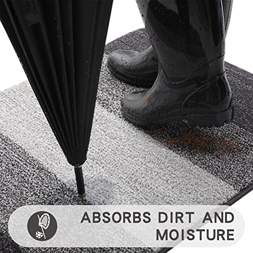 Indoor Outdoor Door Mat, 40x32 Non-Slip Absorbent Dirt Trapper, Low-Profile Washable Inside Entrance Front Floor Mat, Sturdy Soft Entry Doormats for Entryway, Grey